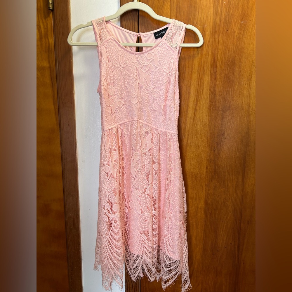 My Michelle Peach Lace Mini Dress